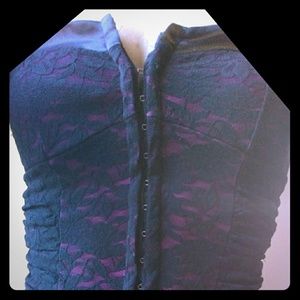 Sexy 🎩Deep Purple Silk Black Lace Cincher Corset
